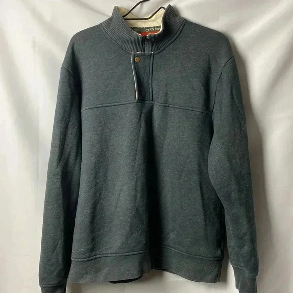 ORVIS MENS SIZE LARGE GRAY FLEECE LINED 3/4 ZIP SNAP CLOSE GOOD USED CONDITION - Picture 2 of 13